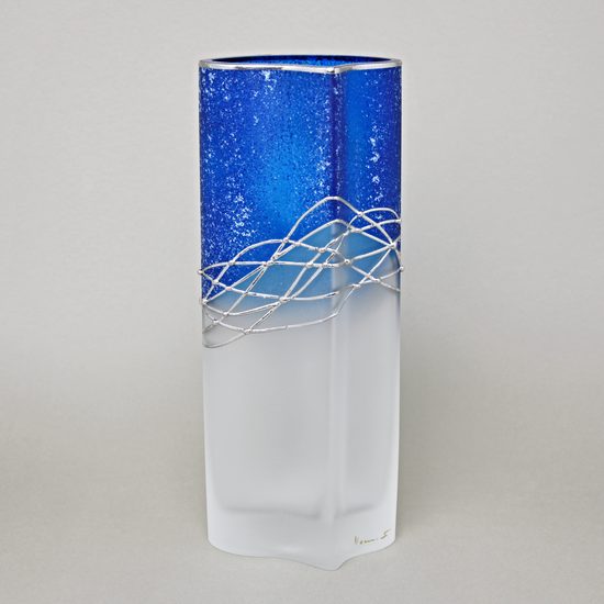 Studio Miracle: Váza modrá + cín, 28 cm, ruční dekorace Vlasta Voborníková