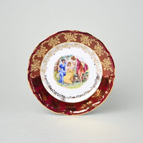 Talíř dezertní 19 cm, Tři Grácie, zlatý listr + rubín, Marie Tereza, Carlsbad