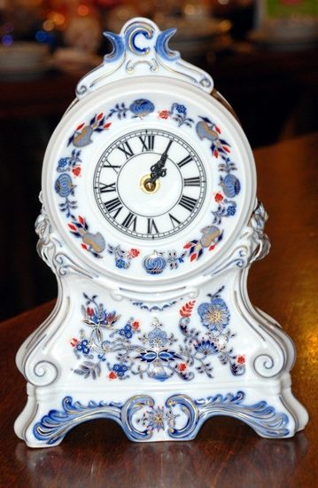 Krbové hodiny s růžemi 28 cm, rubínová červeň plus zlato, Český porcelán a.s.