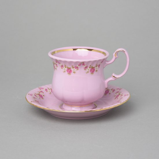 Šálek 0,2 l a podšálek 15 cm Monika, růžový porcelán, dekor 158, Leander Loučky