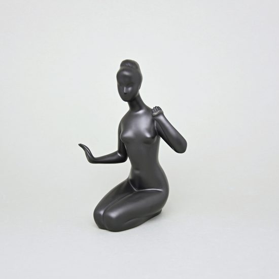 Akt klečící, 14 x 11 x 19 cm, Černý fond, Porcelánové figurky Duchcov