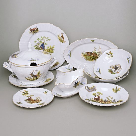 Jídelní souprava pro 6 osob, Thun 1794, karlovarský porcelán, BERNADOTTE myslivecká