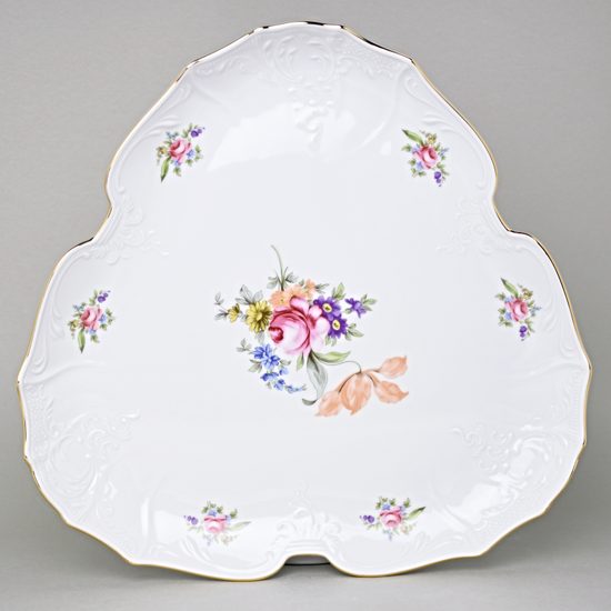 Mísa (podnos) 3-hranný 33 cm, Thun 1794, karlovarský porcelán, BERNADOTTE míšeňská růže