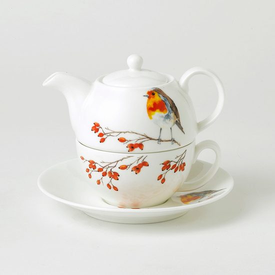 Červenka: Čajová sada 3díl., Tea for one set, anglický kostní porcelán, Roy Kirkham