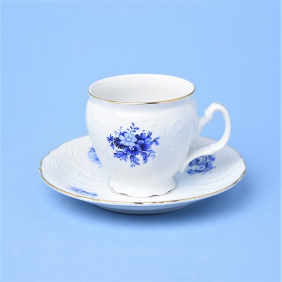 Šálek a podšálek kávový 220 ml / 16 cm, Thun 1794, karlovarský porcelán, BERNADOTTE modrá růže