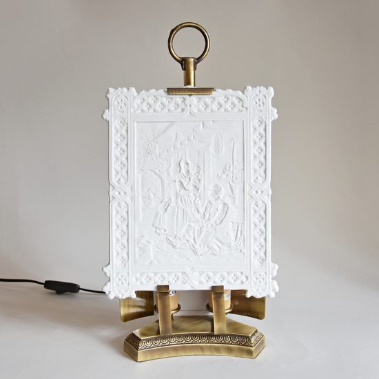 Lampa 42 cm, stínítko - rodina 26 cm, Porcelánové figurky Gläserne Porzellanmanufaktur