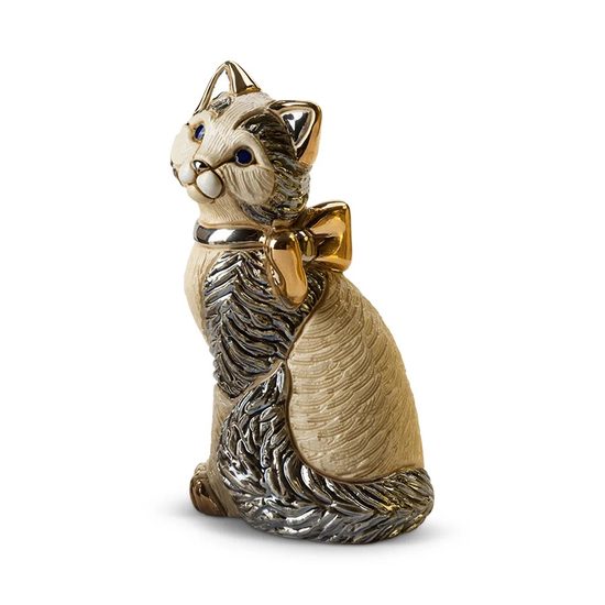 De Rosa - Kočka se zlatou mašlí, 9 x 7 x 14, keramická figurka, De Rosa Montevideo