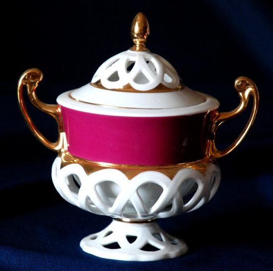 Cukřenka 250 ml, Byzant 405 purpur, Růžový porcelán z Chodova