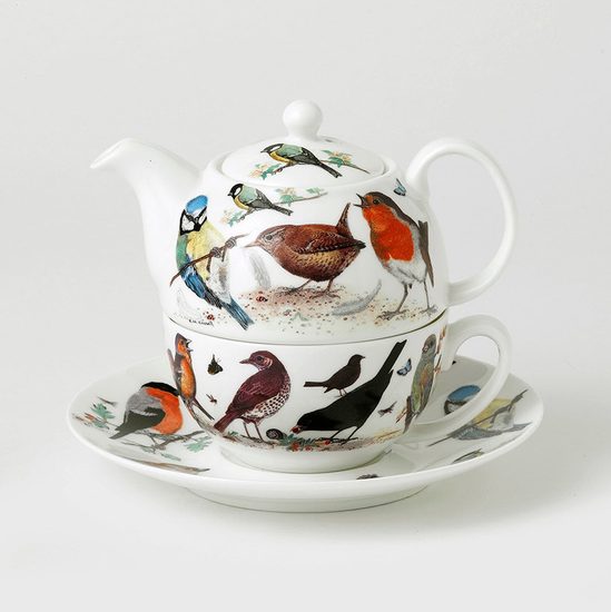 Ptačí zahrada: Čajová sada 3díl., Tea for one set, Anglický kostní porcelán, Roy Kirkham