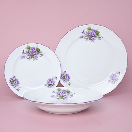 Talířová souprava pro 6 osob 26, 24, 19 cm, fialky, Český porcelán a.s.