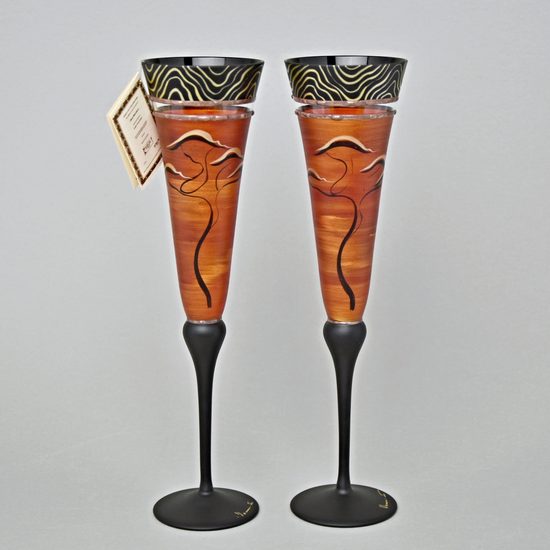Studio Miracle: Sklenice na šampaňské 2ks, Třpyt, 180 ml, ruční dekorace Vlasta Voborníková