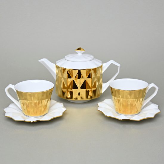 Souprava čajová / kávová pro 2 osoby, Diamond Gold, porcelán Goldfinger