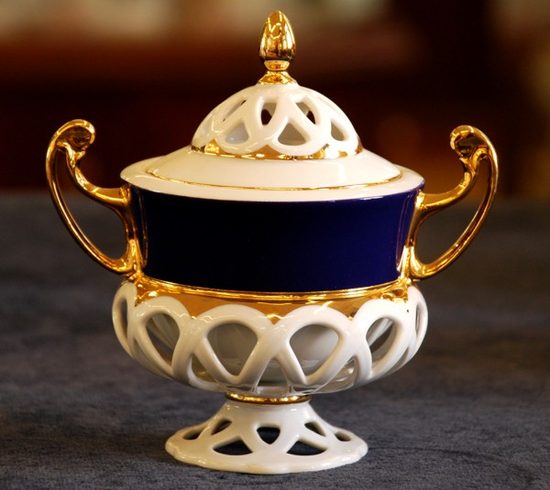 Cukřenka 0,18 l, Byzant 404 modrý, Růžový porcelán z Chodova