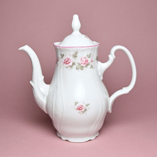 Růžová linka: Konev kávová 1,2 l, karlovarský porcelán, BERNADOTTE růžičky