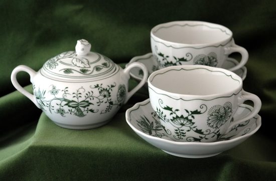 Kávová sada pro 4 osoby, zelený cibulák, Český porcelán a.s.