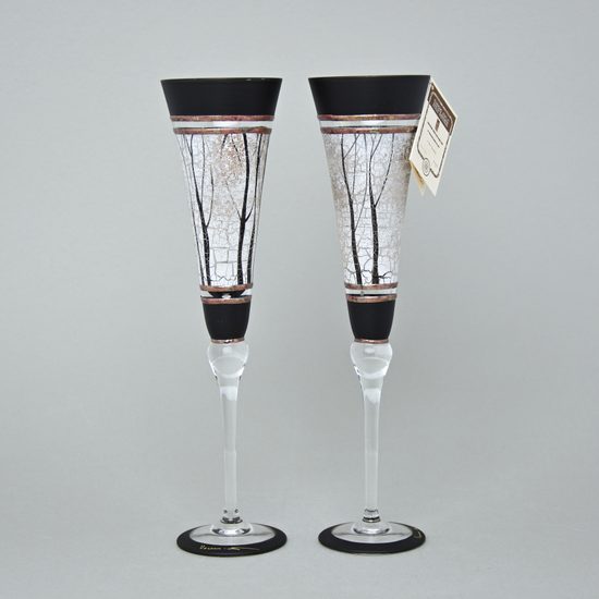 Studio Miracle: Sklenice na šampaňské 2ks - Stromy, 180 ml, ruční dekorace Vlasta Voborníková