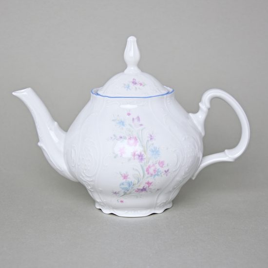 Konvice čajová 1,2 l, Thun 1794, karlovarský porcelán, BERNADOTTE modro-růžové kytičky