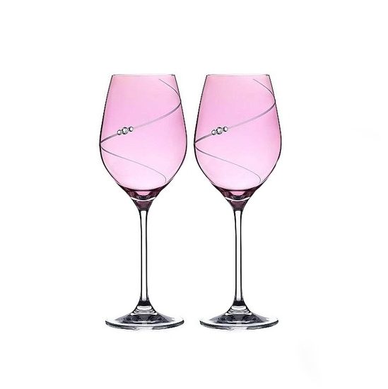 Silueta Celebration Pink - Set 2 sklenic na bílé víno 330 ml, krystaly Swarovski, DIAMANTE