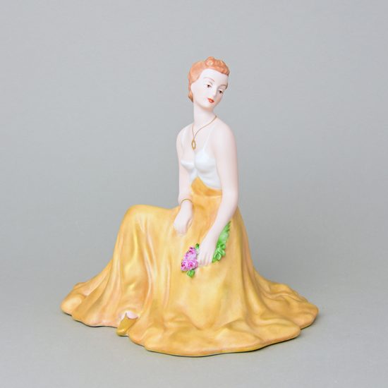 Dáma sedící s růžemi 18 x 23 x 20 cm, Bronz, Porcelánové figurky Duchcov