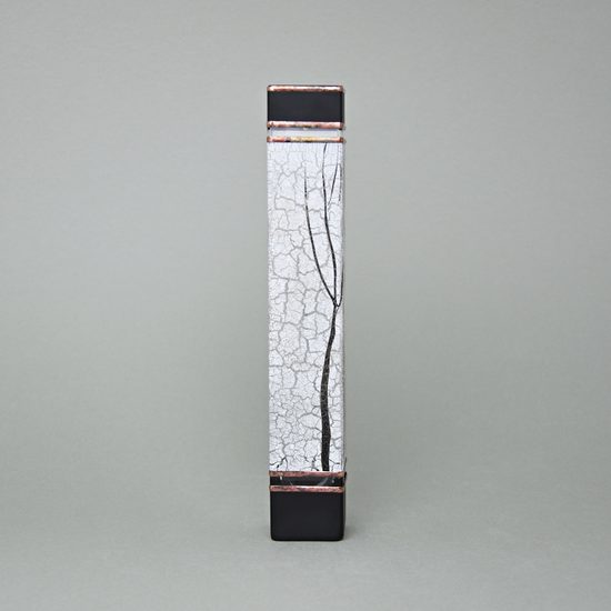 Studio Miracle: Váza černobílá, 4-hranná - Stromy, 25,5 cm, ruční dekorace Vlasta Voborníková