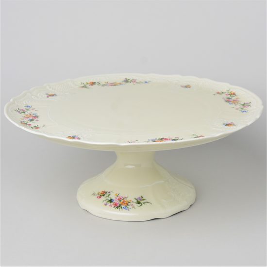 Talíř dortový 32 cm na nožce, Thun 1794, karlovarský porcelán, BERNADOTTE ivory + kytičky