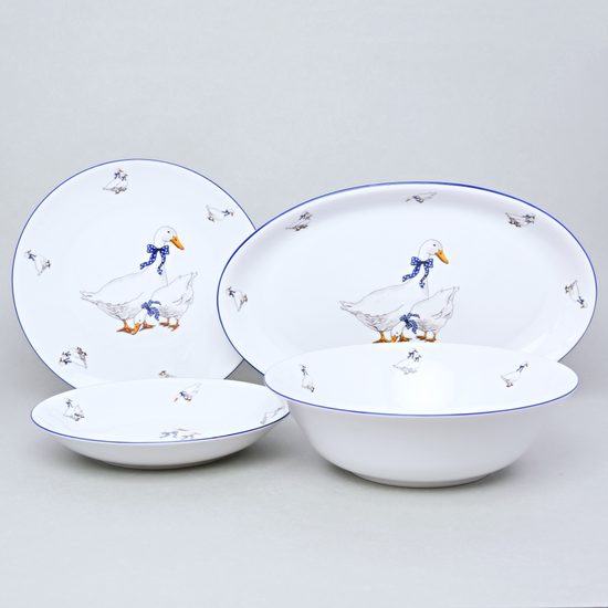 Coups husy, Jídelní sada 14-dílná, Thun 1794, karlovarský porcelán