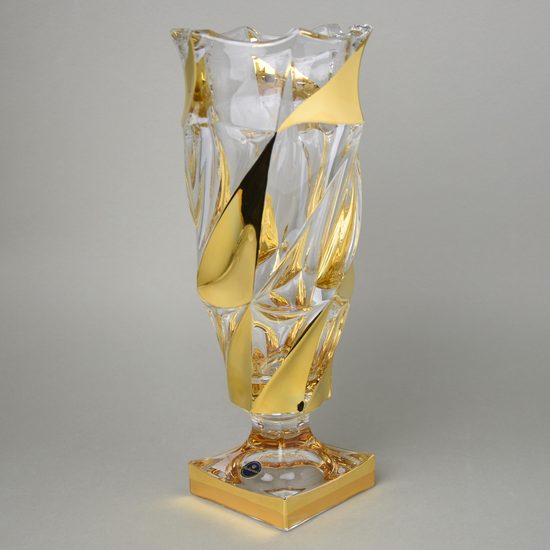 Váza FLAMES 37,5 cm na nožce, zlato, Crystal BOHEMIA
