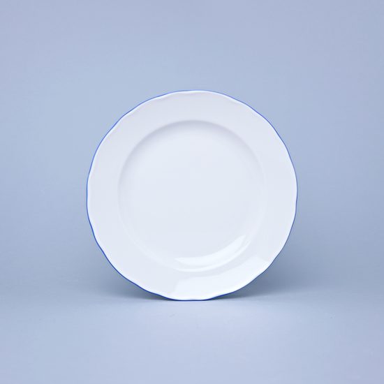 Talíř dezertní 19 cm, bílý porcelán s modrou linkou, Český porcelán a.s.