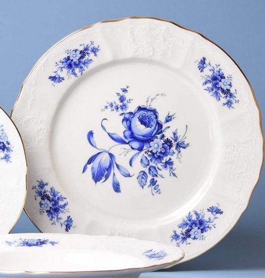 Talíř mělký 25 cm, Thun 1794, karlovarský porcelán, BERNADOTTE modrá růže