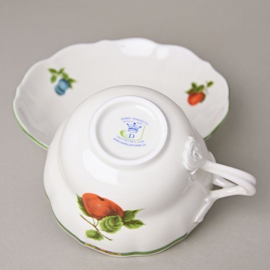 Šálek a podšálek D 0,40 l, slonová kost s dekorací ovoce, Český porcelán a.s.