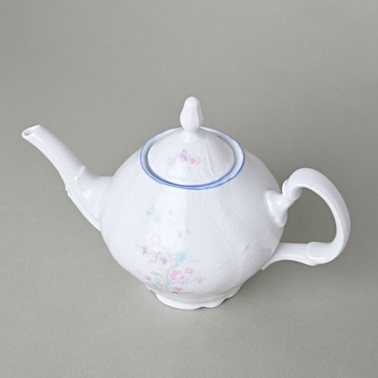 Konvice čajová 0,7 l, Thun 1794, karlovarský porcelán, BERNADOTTE modro-růžové kytičky
