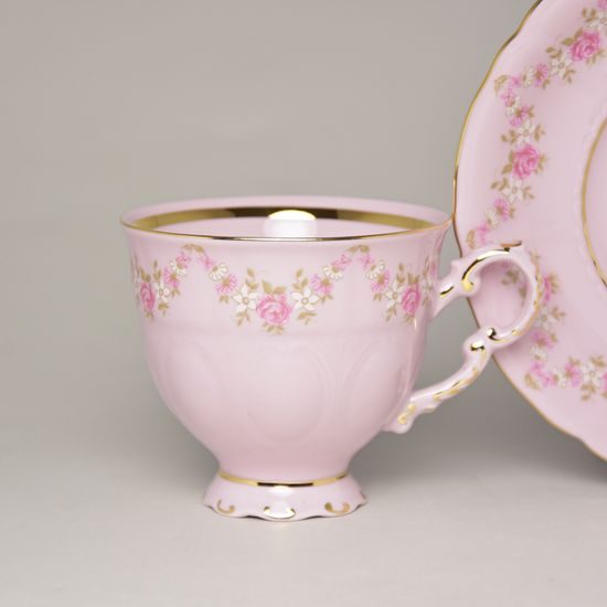 Šálek 140 ml a podšálek kávový, Sonáta dekor 158, Leander, růžový porcelán