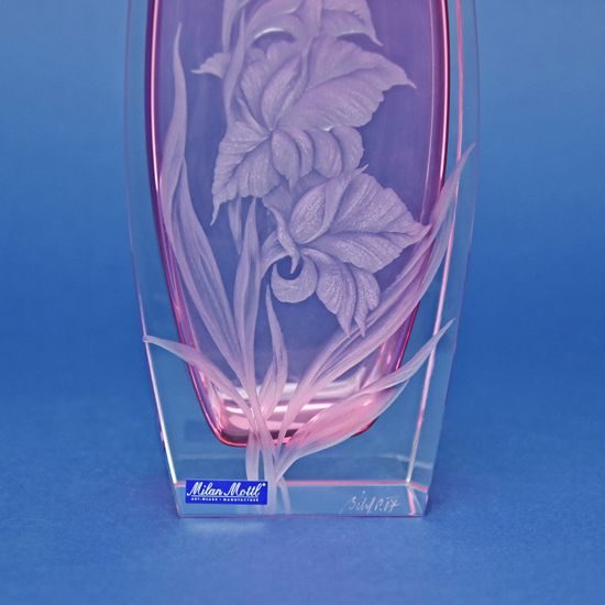 Váza Iveta - růžová, ručně broušené květy, 19 cm, Milan Mottl