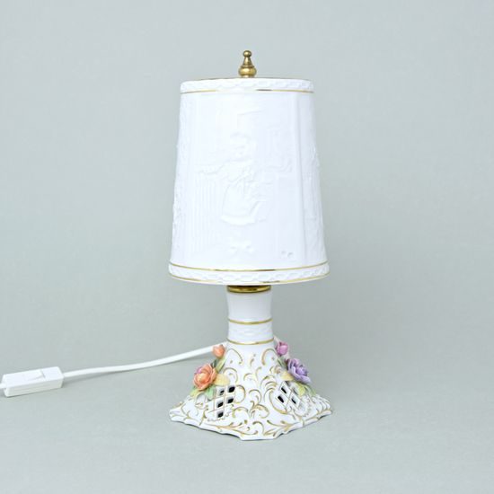 Lampa - květiny a reliéf, 27 x 13 cm, Porcelánové figurky Porzellanmanufaktur Plaue