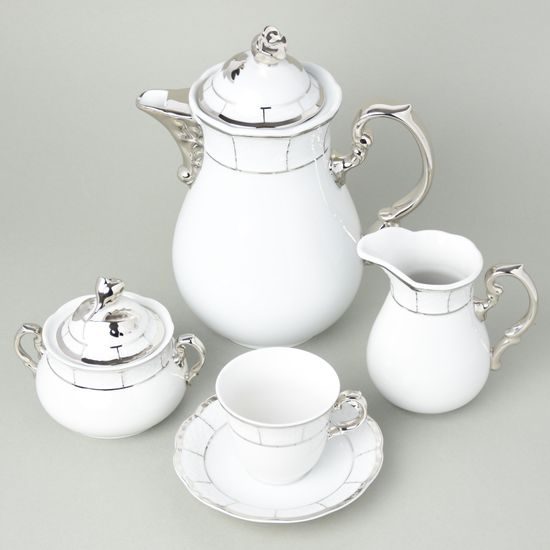 Kávová souprava pro 6 osob, Thun 1794, karlovarský porcelán, MENUET platina