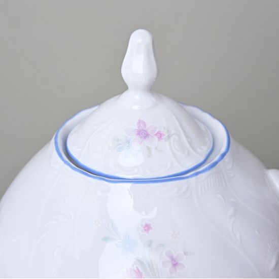 Konvice čajová 0,7 l, Thun 1794, karlovarský porcelán, BERNADOTTE modro-růžové kytičky