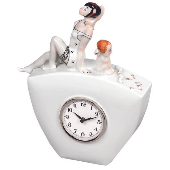 Kati Zorn, hodiny Eros, 18,5 x 6 x 22 cm, Porcelánové figurky Aelteste Volkstedter
