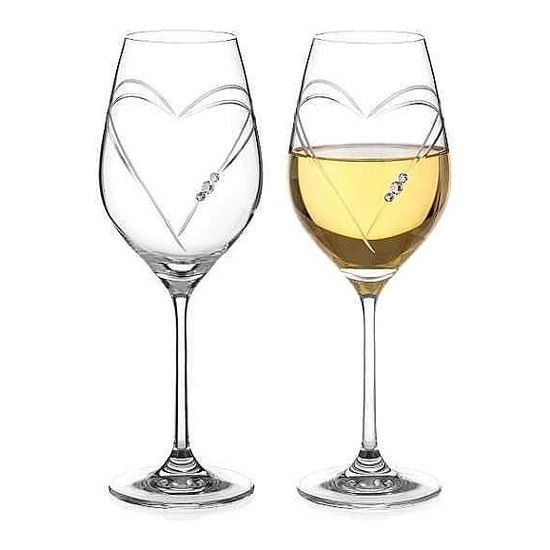 Srdce - Set 2 sklenic na bílé víno 360 ml, krystaly Swarovski, DIAMANTE