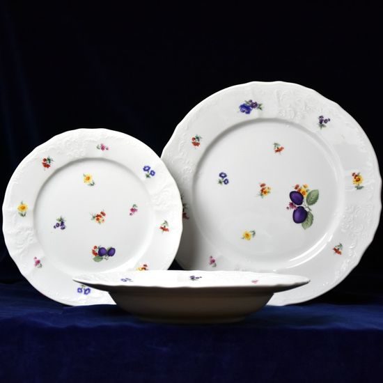 Talířová souprava pro 6 osob, Thun 1794, karlovarský porcelán, BERNADOTTE švestky a květy