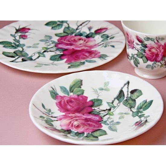 English Rose: Trio set - Šálek 220 ml, podšálek snídaňový a dezertní talíř, anglický kostní porcelán Roy Kirkham