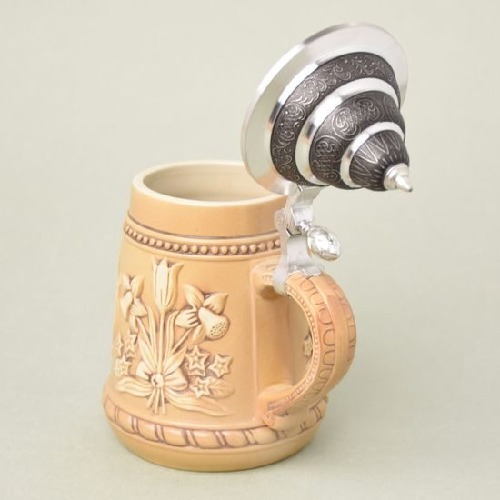 Korbel 0,5 l keramický s cínovým víčkem Hnědák - myslivecký, keramika BM+MM Holýšov