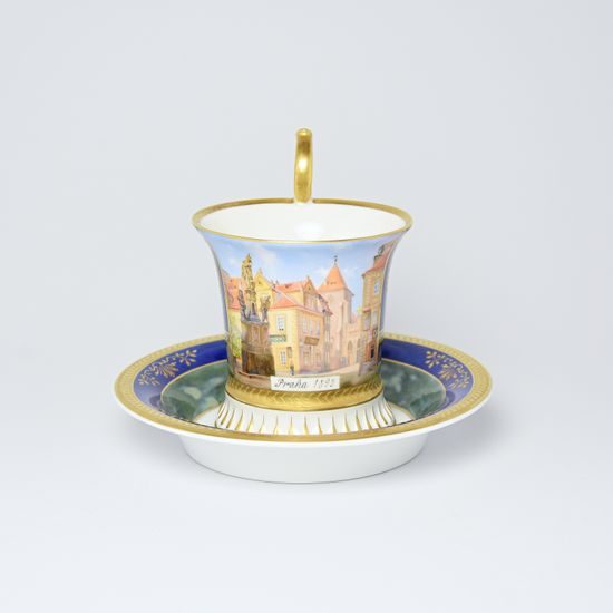 Šálek a podšálek Johan, Praha 1895, 200 ml, zlatý lept, ruční malba Roman Široký, Haas a Czjzek porcelán