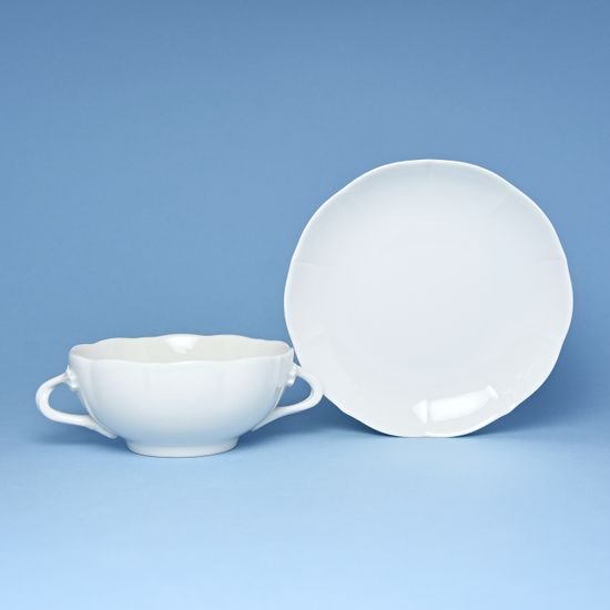 Šálek a podšálek bujón (na polévku) s oušky 0,25 l / 17,5 cm, Bílý porcelán, Český porcelán a.s.
