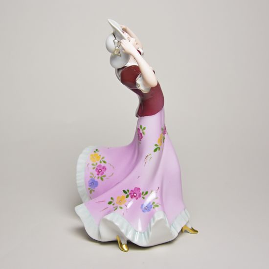 Dáma s kloboukem 16 x 11 x 23 cm, Saxe, Porcelánové figurky Duchcov