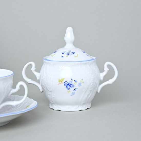 Čajová souprava pro 6 osob, Thun 1794, karlovarský porcelán, BERNADOTTE pomněnka