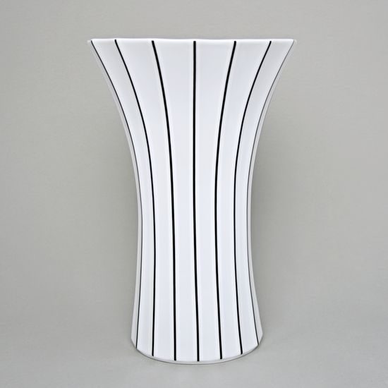 Váza Retro T 30 cm, bílá + černá linka, porcelán Goldfinger