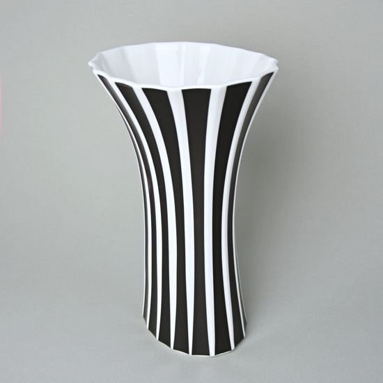 Váza Retro T 30 cm, černé pruhy, porcelán Goldfinger