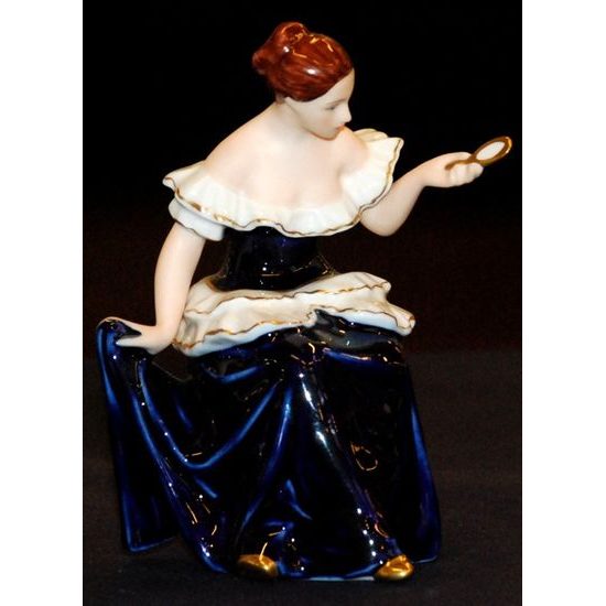 Žena se zrcadlem 12,5 x 11 x 15,5 cm, Porcelánové figurky Duchcov