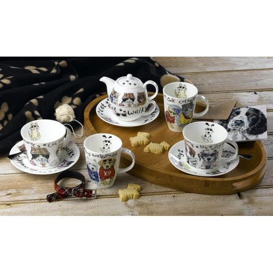 Fashion kočky: Čajová sada 3díl., Tea for one set, Anglický kostní porcelán Roy Kirkham