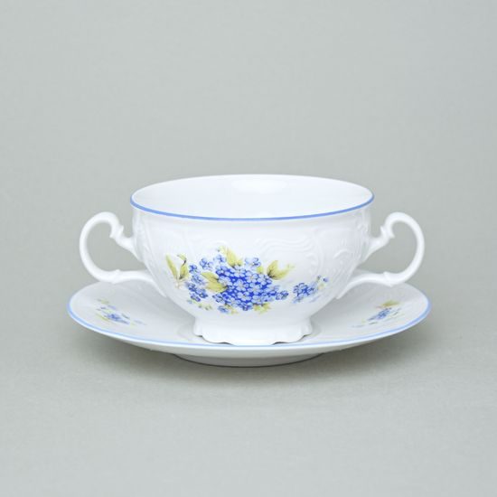 Šálek a podšálek polévkový 275 ml / 18 cm, Thun 1794, karlovarský porcelán, BERNADOTTE pomněnka